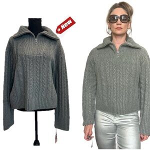 Sincerely Jules gray soft cable knit Quarter Zip high neck sweater XL NWT